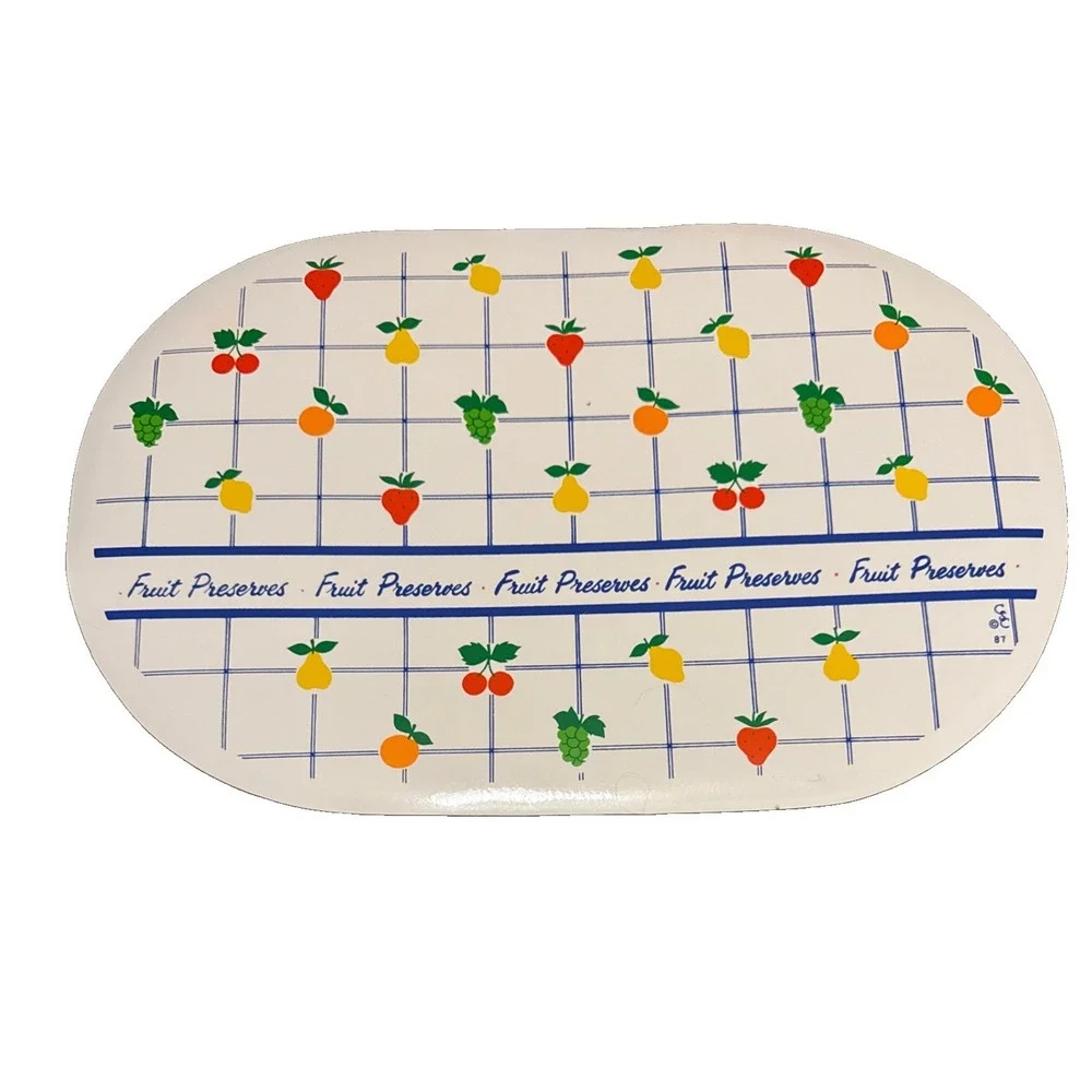 Vintage CSC Fruit Preserves Vinyl Foam Placemats Set of 4 Oval 1987